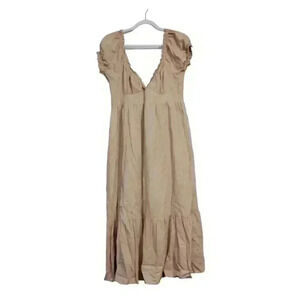 NWOT MABLE Tiered Midi Dress Size Large Beige Linen Cottagecore Minimalist Beach